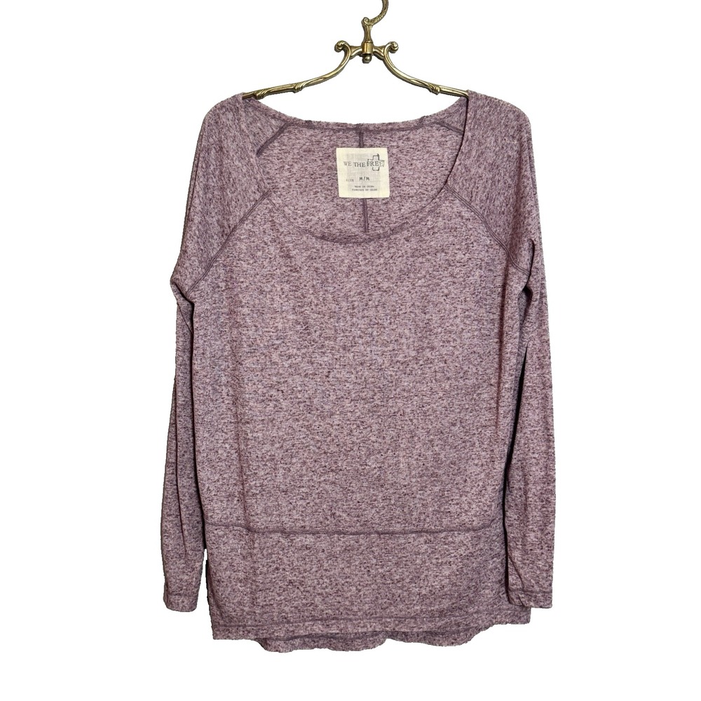 We‎ the Free Linen Blend Flowy Pullover Top Heathered Maroon M Boho